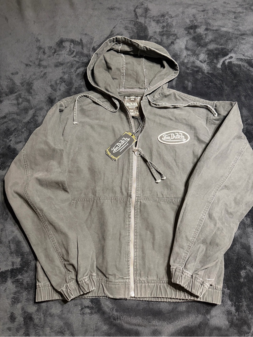 Von Dutch Men's Hooded Zip Jacket in Charcoal Gray S